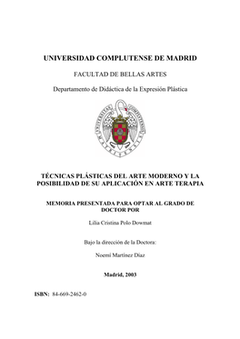 Técnicas Plásticas Del Arte Moderno Y La Posibilidad De Su Aplicación En Arte Terapia