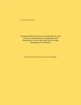 Nesting and Paternal Care in the Weakly Electric Fish Gymnotus