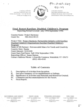 Final Report-Karelian Disabled Children's Program Table of Contents