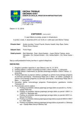 Pdf ZAPISNIK 5 Seje Odbora Za Okolje Prostor in Infrastrukturo 4 12 19.Pdf