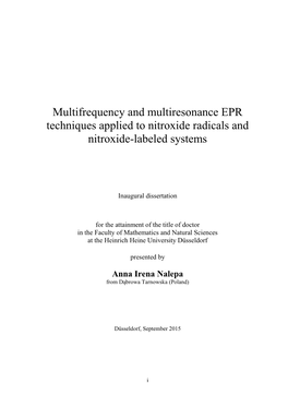 Multifrequency and Multiresonance EPR Techniques Applied to Nitroxide Radicals and Nitroxide-Labeled Systems