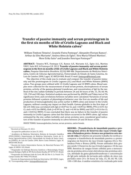 Transfer of Passive Immunity and Serum Proteinogram in the First Six