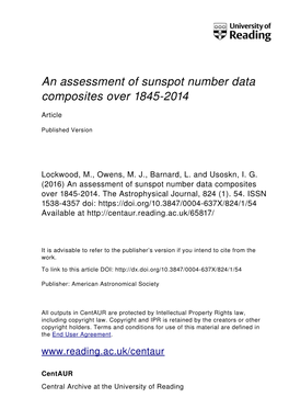 An Assessment of Sunspot Number Data Composites Over 1845­2014