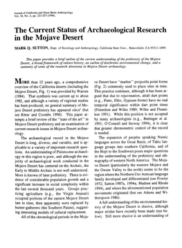 The Current Status of Archaeological Research in the Mojave Desert