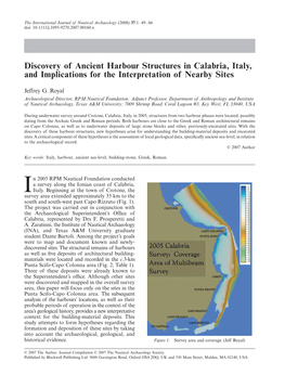 Discovery of Ancient Harbour Structures in Calabria, Italy, And