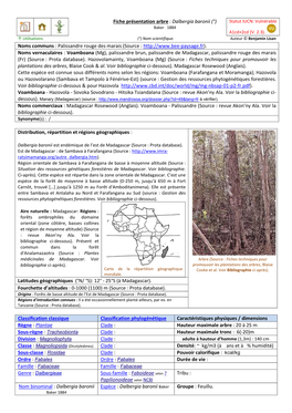 Fiche Présentation Arbre : Dalbergia Baronii (°) Statut IUCN: Vulnérable