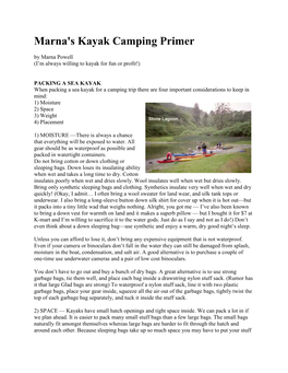 Kayak Camping Primer by Marna Powell (I’M Always Willing to Kayak for Fun Or Profit!)