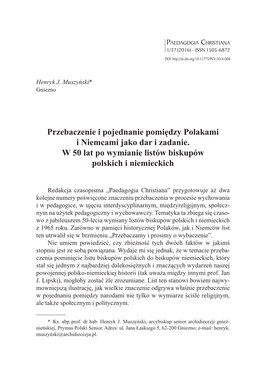 Przebaczenie I Pojednanie Pomiędzy Polakami I Niemcami Jako Dar I Zadanie