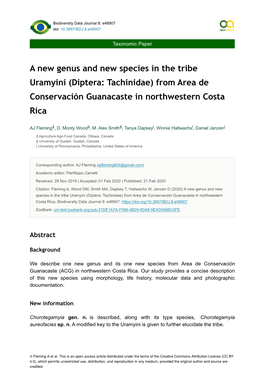 Diptera: Tachinidae) from Area De Conservación Guanacaste in Northwestern Costa Rica