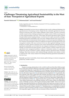 Challenges Threatening Agricultural Sustainability in the West of Iran: Viewpoint of Agricultural Experts