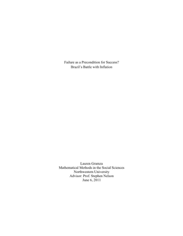 Brazil‟S Battle with Inflation Lauren Gramza Mathematical Methods in the Social Science