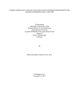 Women, Resistance and the Creation of New Gendered Frontiers in the Making of Modern Libya, 1890-1980