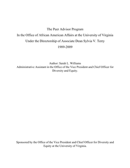 The Peer Advisor Program in the Office of African American Affairs at the University of Virginia Under the Directorship of Associate Dean Sylvia V