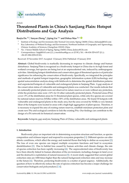 Threatened Plants in China's Sanjiang Plain: Hotspot Distributions and Gap Analysis