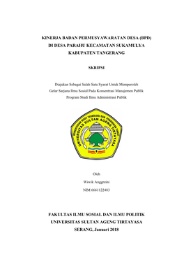 Kinerja Badan Permusyawaratan Desa (Bpd) Di Desa Parahu Kecamatan Sukamulya Kabupaten Tangerang