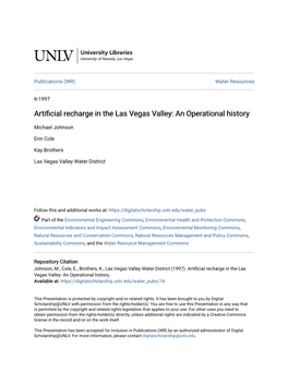 Artificial Recharge in the Las Vegas Valley: an Operational History