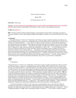 Class Struggle and Resistance Against the Transformation of Land Own- Ership and Usage in Northern New Mexico: the Case of Las Gorras Blancas