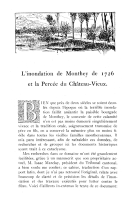 L'inondation De Monthey De 1726 Et La Percée Du Château-Vieux