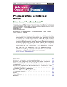 Photoacoustics: a Historical Review