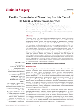 Familial Transmission of Necrotizing Fasciitis Caused by Group a Streptococcus Pyogenes