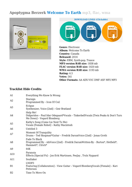 Apoptygma Berzerk Welcome to Earth Mp3, Flac, Wma