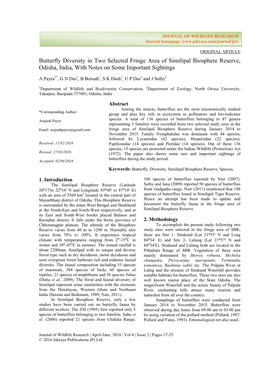 Butterfly Diversity in Two Selected Fringe Area of Similipal Biosphere Reserve, Odisha, India, with Notes on Some Important Sightings