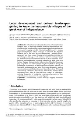Local Development and Cultural Landscapes: Getting to Know the Inaccessible Villages of the Greek War of Independence