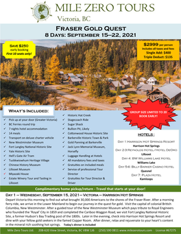 Fraser Gold Quest 8 Days: September 15—22, 2021