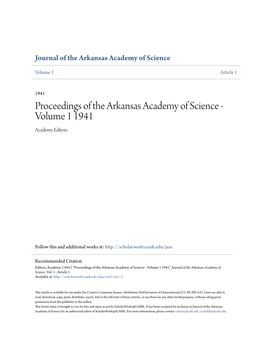 Proceedings of the Arkansas Academy of Science - Volume 1 1941 Academy Editors