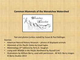 Common Mammals of the Wenatchee Watershed