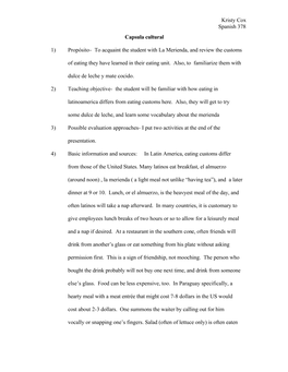 Kristy Cox Spanish 378 Capsula Cultural 1) Propósito- to Acquaint