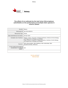 The Effect of an Outbreak by the Leaf Miner Micrurapteryx Salicifoliella on the Performance of Multiple Salix Species in Interior Alaska