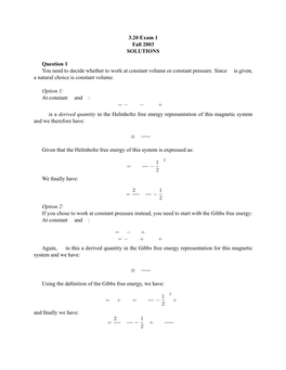 3.20 Exam 1 Fall 2003 SOLUTIONS Question 1 You Need to Decide