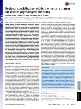 Regional Specialization Within the Human Striatum for Diverse Psychological Functions