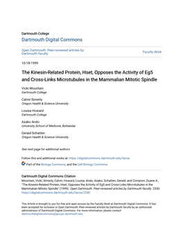 The Kinesin-Related Protein, Hset, Opposes the Activity of Eg5 and Cross-Links Microtubules in the Mammalian Mitotic Spindle