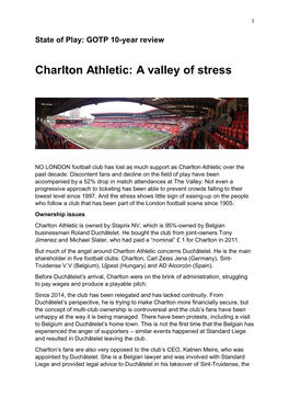 Charlton Athletic: a Valley of Stress