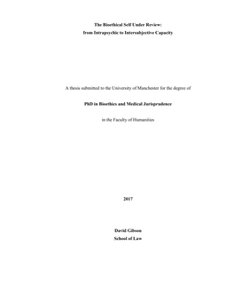 The Bioethical Self Under Review: from Intrapsychic to Intersubjective Capacity