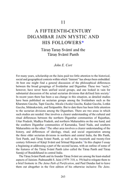 A FIFTEENTH-CENTURY DIGAMBAR JAIN MYSTIC and HIS FOLLOWERS* Taraj Taraj Svami and the Taraj Svami Panth