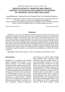 Identification of Varieties and Genetic Diversity of Douglas-Fir Stands in the Region of Osogovo, South West Bulgaria