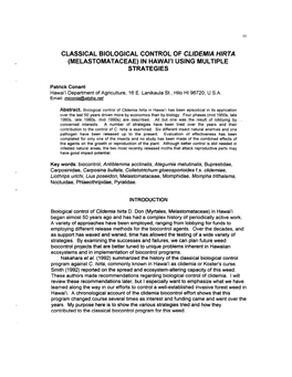 Classical Biological Control of Clidemia Hirta (Melastomataceae) in Hawaii Using Multiple Strategies