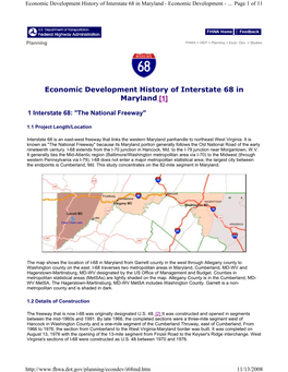 Economic Development History of Interstate 68 in Maryland - Economic Development -