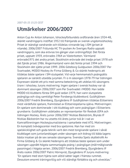 Utmärkelser 2006/2007