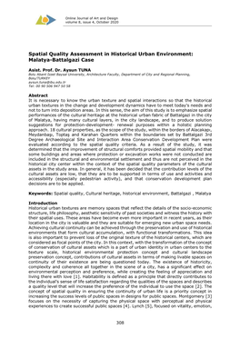 Spatial Quality Assessment in Historical Urban Environment: Malatya-Battalgazi Case