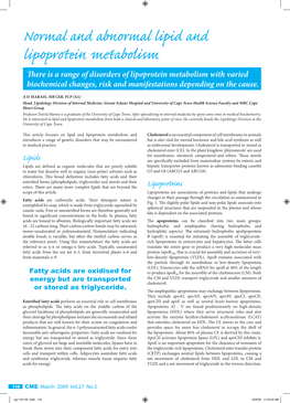 Normal and Abnormal Lipid and Lipoprotein Metabolism