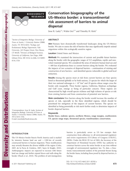 A Transcontinental Risk Assessment of Barriers to Animal Dispersal Jesse R