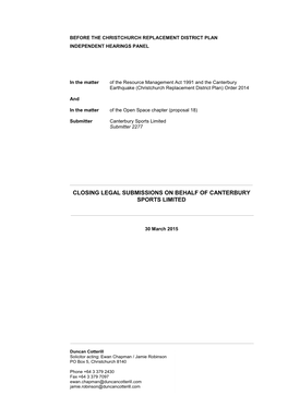 Closing Legal Submissions on Behalf of Canterbury Sports Limited