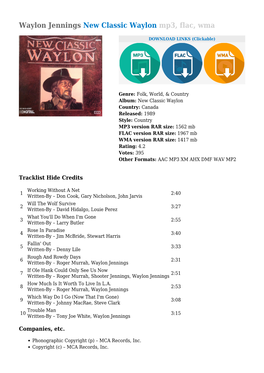 Waylon Jennings New Classic Waylon Mp3, Flac, Wma