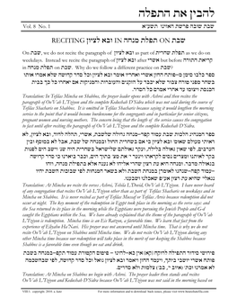 Shabbos Mincha-Motzei Shabbos