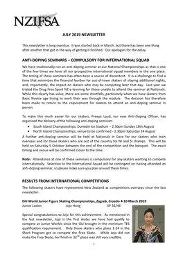 July 2019 Newsletter Anti-Doping Seminars