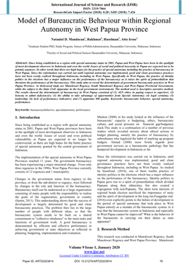 Model of Bureaucratic Behaviour Within Regional Autonomy in West Papua Province